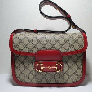 Gucci GG Horsebit 1955 Bag Supreme Red Authentic